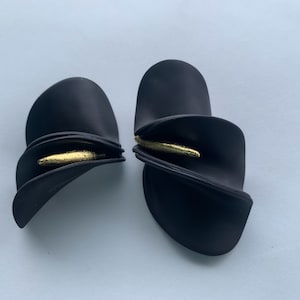 Handmade Black calla lily Earrings, Asymmetrical flower earrings ,unique bold earring, bold oversized earrings , lightweight studs image 7