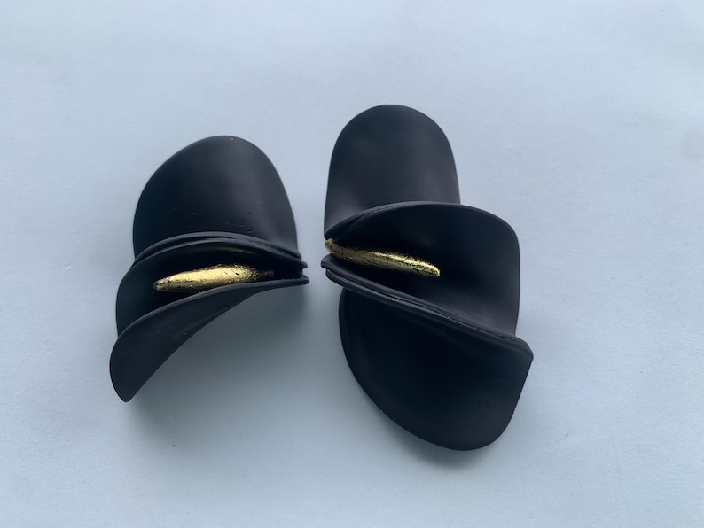 Handmade Black calla lily Earrings, Asymmetrical flower earrings ,unique bold earring, bold oversized earrings , lightweight studs image 7