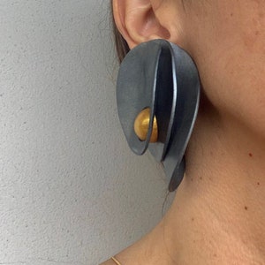 Handmade silver clay Earrings, petal Clay earrings, unique bold earring, bold oversized earrings, Unique Geometric Edgy earrings image 3