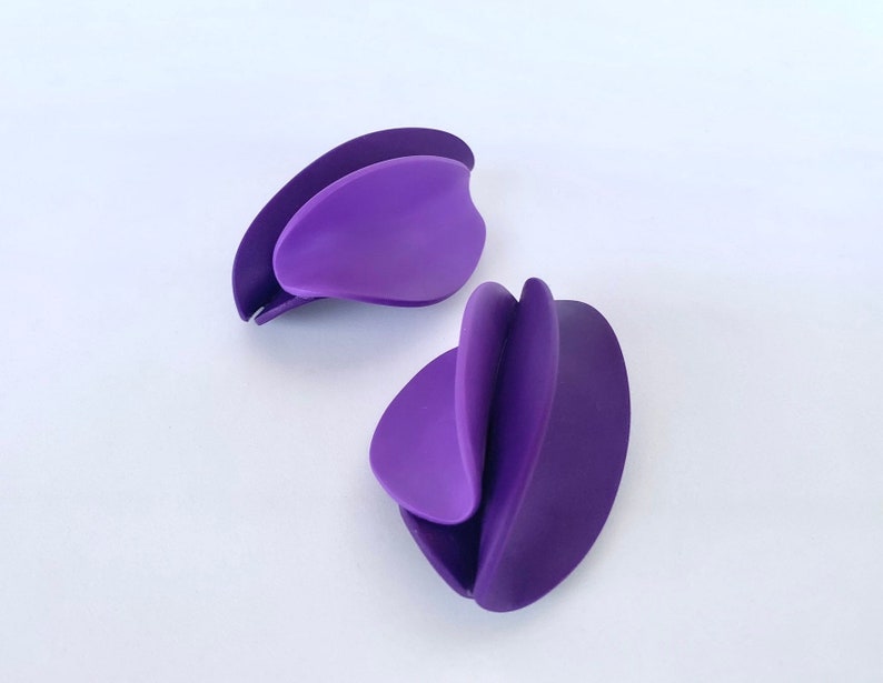 Purple Petal Earrings, flower Clay earrings, unique bold earring, gift mum, bold oversized earrings, violet studs image 1