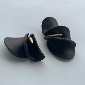 Handmade Black calla lily Earrings, Asymmetrical flower earrings ,unique bold earring, bold oversized earrings , lightweight studs image 6