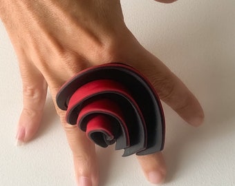 Swirl clay modern ring, Original twisted jewelry, cocktail ring, Oversized Contemporary Organic Modern Unique Edgy Abstract Unusual