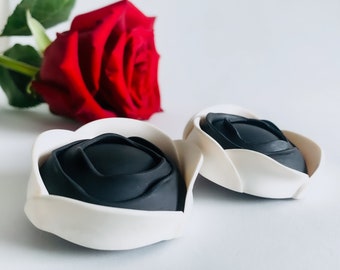 Black and white rose earrings, flower earrings, gift for her, lightweight earrings