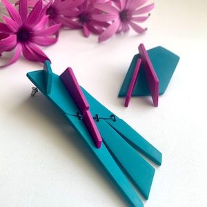 Geometric colorful asymmetrical dangle Earrings , Handmade earrings, gift for architect ,modern earrings, edgy earrings