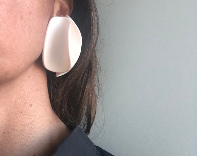 Handmade Petal Earrings, white clay earrings ,unique bold earring, gift for her, bold oversized earrings , Unique Geometric Edgy earrings