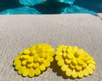 Yellow Flower earrings, statement studs, boho earrings, gift for her, petals earrings