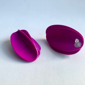 Magenta Petal Earrings, flower Clay earrings ,unique bold earring, gift mum, bold oversized earrings , Unique Geometric Edgy earrings image 8