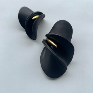 Handmade Black calla lily Earrings, Asymmetrical flower earrings ,unique bold earring, bold oversized earrings , lightweight studs image 3