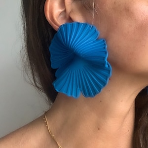 Handmade flower earrings, blue flower earrings, unique bold earring, bold oversized earrings, lightweight studs image 1