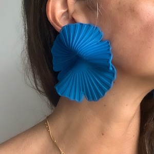 Handmade flower earrings, blue flower earrings, unique bold earring, bold oversized earrings, lightweight studs