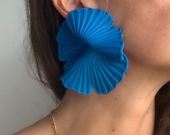 Handmade flower earrings, blue flower earrings, unique bold earring, bold oversized earrings, lightweight studs