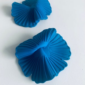 Handmade flower earrings, blue flower earrings, unique bold earring, bold oversized earrings, lightweight studs image 7