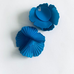 Handmade flower earrings, blue flower earrings, unique bold earring, bold oversized earrings, lightweight studs image 3