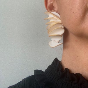 Art Clay earrings, White gold polymer clay studs , Handmade Black Organic Modern Unique Geometric Edgy Earrings image 10