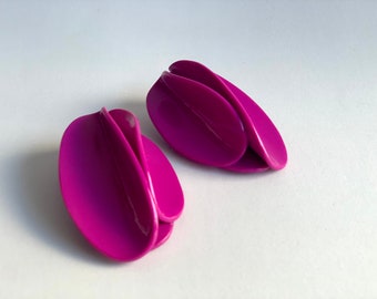 Magenta Petal Earrings, flower Clay earrings ,unique bold earring, gift mum, bold oversized earrings , Unique Geometric Edgy earrings