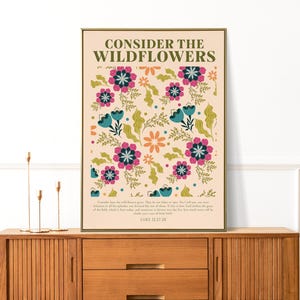 Luke 12:27-28 Digital Print, Consider the Wildflowers Bible Verse Wall Art Print, Printable Christian Wall Art