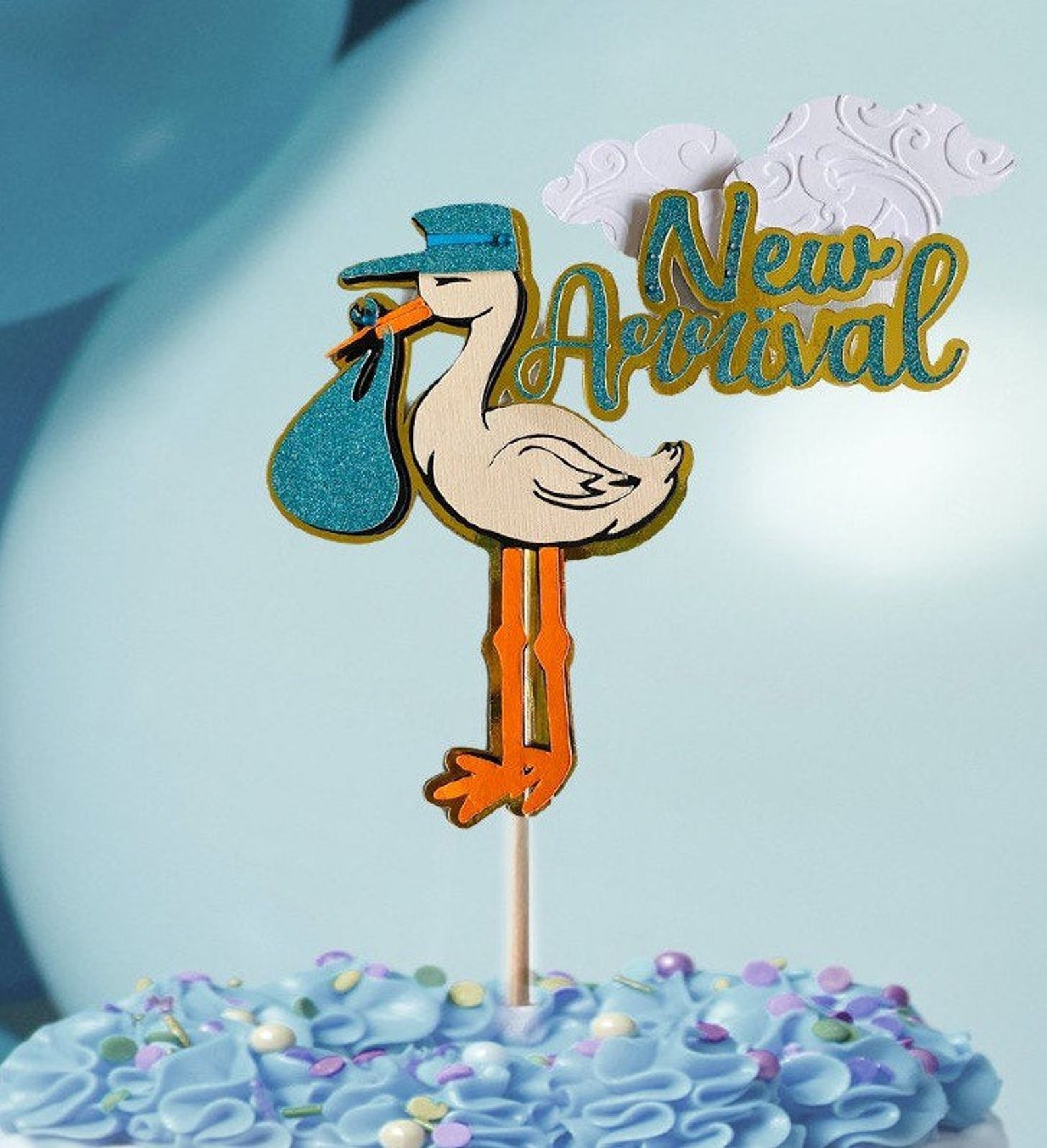 New Arrival Baby Stork Cake Topper / Baby Shower Cake Topper Etsy