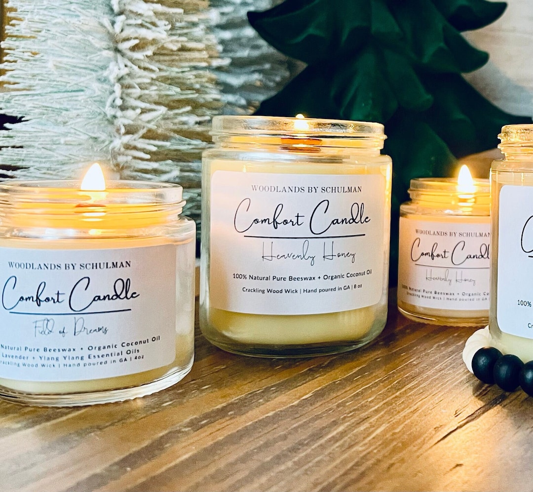 Pure Beeswax Winter Candle Crackling Wood Wick Personalized Handmade