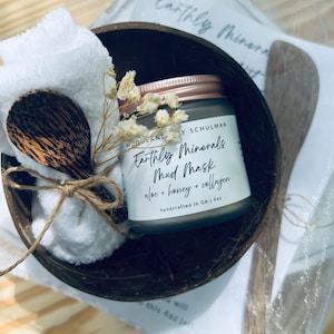 Earthly Minerals Mud Mask Kit: Coconut Bowl, Collagen, Aloe & Honey