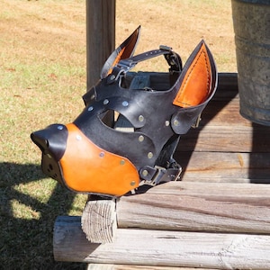 Black leather dog mask, dog mask, handmade leather dog mask, pet play mask