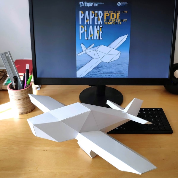 Papercraft airplane. PDF template to build Low poly, 3d, paper plane model. PDF and SVG for Cricut.