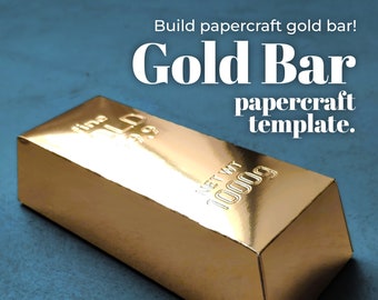 Gold bar papercraft template. Papercraft gold! :) Perfect gift box papercraft in PDF + SVG format. Cut file for Cricut or Silhouette. 