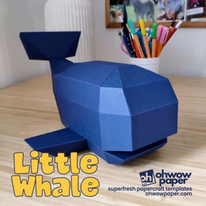 Paper Whale papercraft cut out template - adorable and super cute. Your next paper craft! PDF + SVG for Cricut. File download.