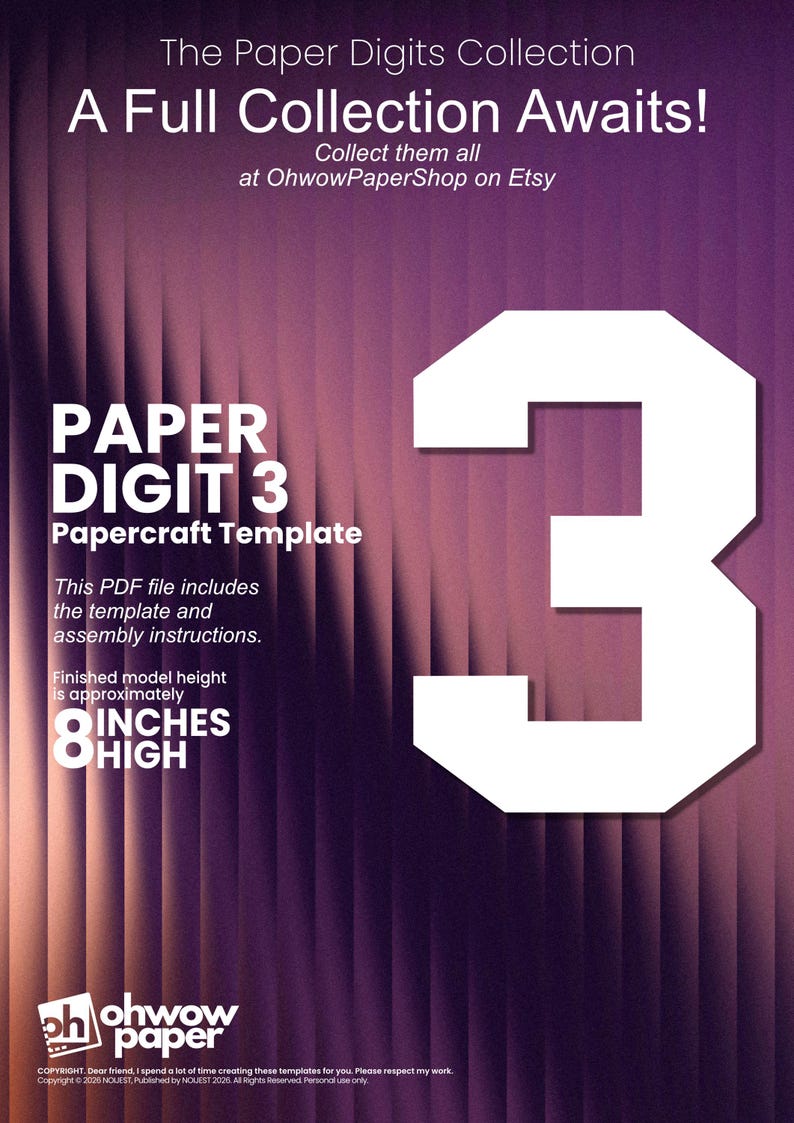 Number Three Paper Paper Number 3 Papercraft Template, Paper Digit, DIY Low Poly Digit ...