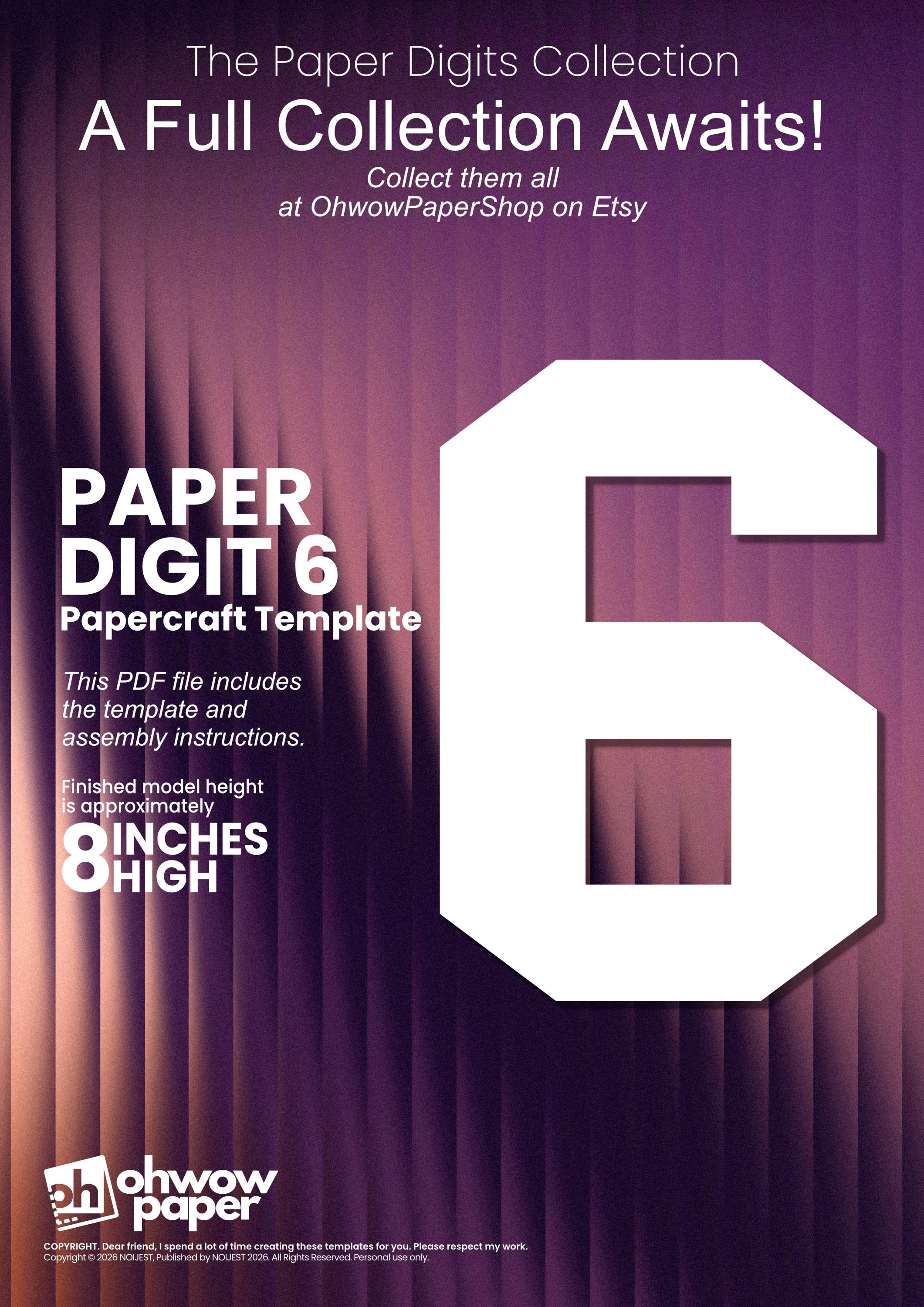 Paper Number 6 Papercraft Template, Paper Digit, DIY Low Poly Digit Six ...