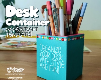 Desk Organizer Template – Easy Papercraft, Paper Pencil Holder (PDF & SVG) DIY Project, Crafting Gift