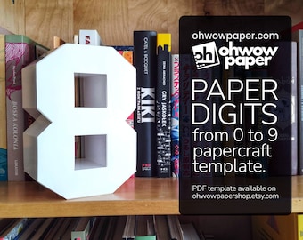 3D Paper Number Template, College Font Digits 0-9 (PDF), DIY Papercraft