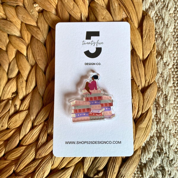 Booked and Busy Lapel Pin, Black Girl Pin, Acrylic Pin