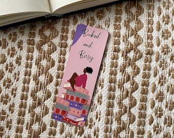 Booked and Busy | Black Girl Bookmarks | For Book Lovers | Illustration Bookmarks | African American Bookmarks | Black Girl Magic Bookmark