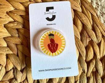 Grand Rising Lapel Pin, Black Girl Pin, Acrylic Pin