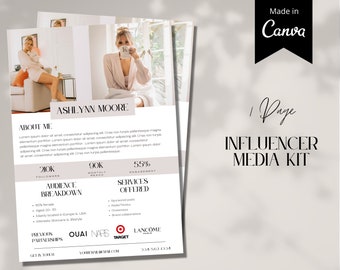 Influencer Media Kit Template, Editable Rate Card (Canva)