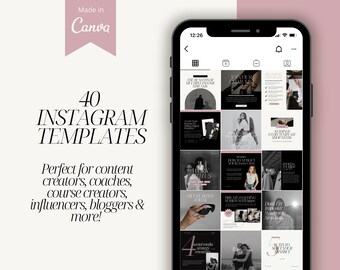 Black & Pink Instagram Templates, Minimalist Canva Designs (Digital Download)