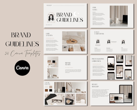 Brand Guidelines Template, Editable Brand Board, Canva Presentation (Digital Download)