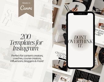 Aesthetic Instagram Templates, Social Media Coaches, 200 Editable Posts