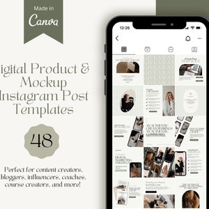 Digital Product Mockup Instagram Templates, Editable Canva Templates, Olive Green Device Mockup Template, Course Creator Templates in Canva