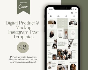 Olive Green Instagram Mockup Templates, Canva Editable (Digital Download)
