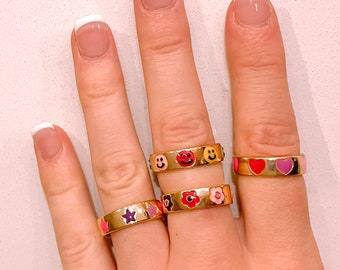 Colorful Painted Design Gold Ring