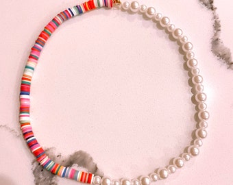 Colorful Beaded Pearl Choker Necklace 