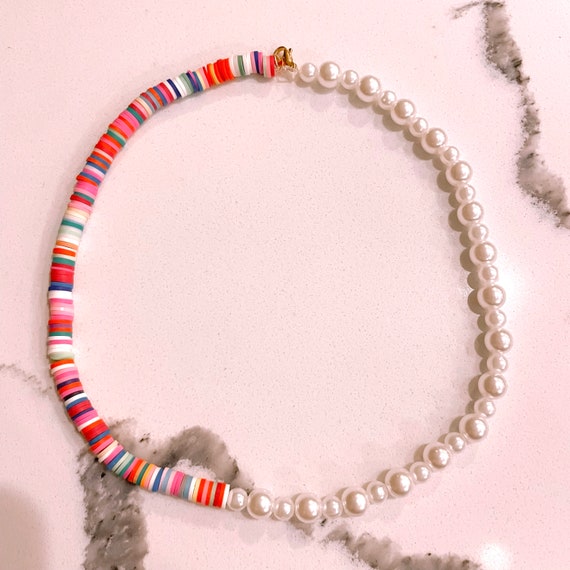 Colorful Beaded Pearl Choker Necklace 