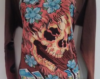 Vintage Ed Hardy Fullprint Longsleeve T-shirt: Skull Tattoo Design