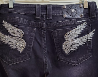 Miss Me Black Boot Cut Embellished Winged Jeans Size 29, 35-inch Inseam