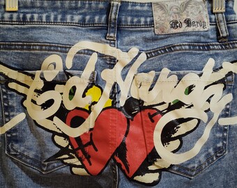 Ed Hardy White Logo Name Back Pockets Boot cut Size 24 Jeans