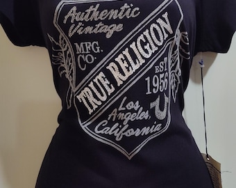 Authentic Vintage True Religion Black Embellished V-Neck T-shirt Size Large NWT
