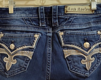Rock Revival size 30 Fleur de Lis Flap back Pockets Designs Boot cut Preowned Jeans
