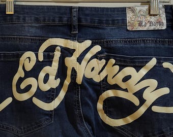 Ed Hardy New York Skull Embroidery with white name logo Size 30 Boot cut Jeans