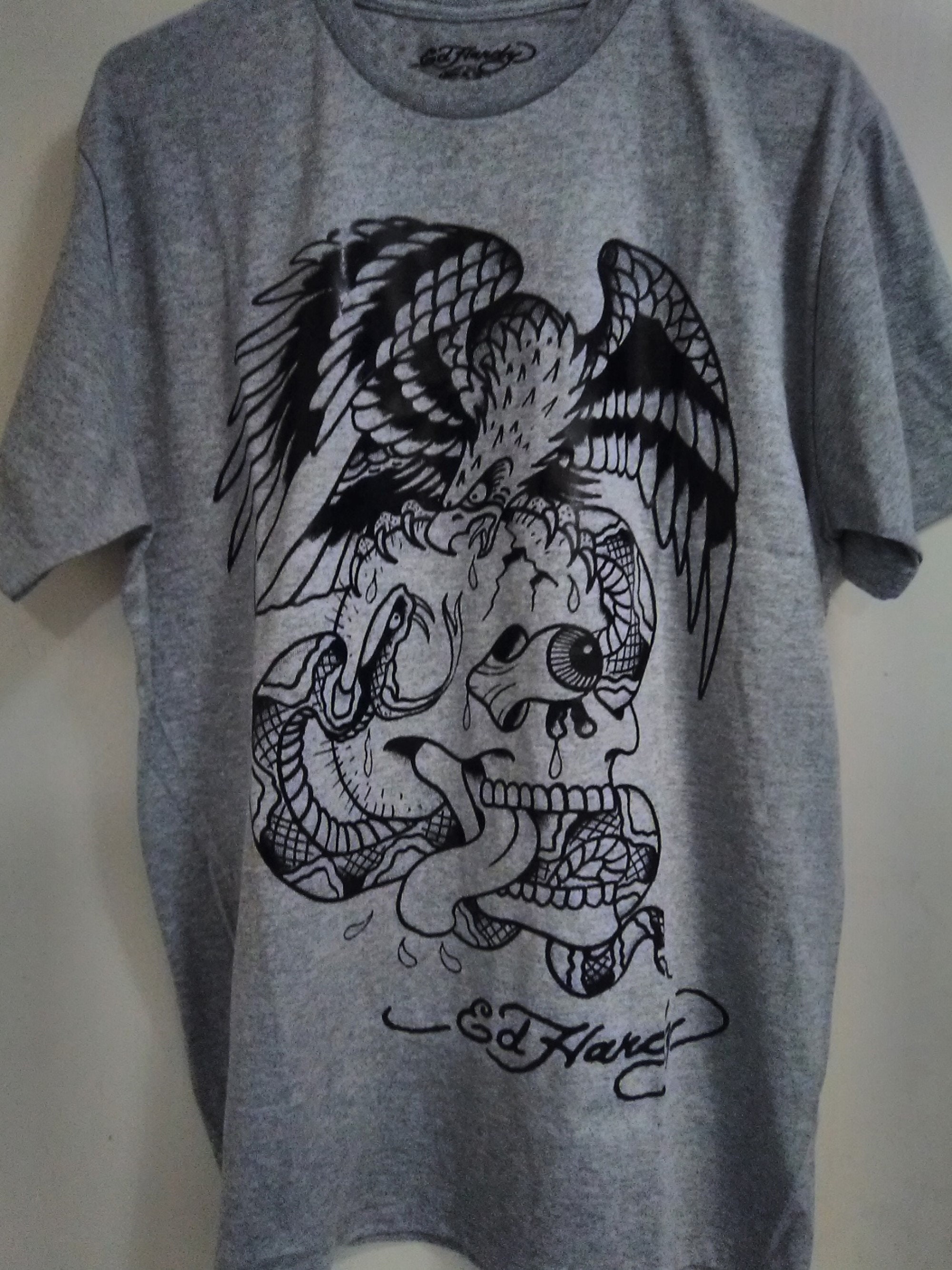Ed Hardy Gray Eagle Skull and Snake Graphics Large NWOT
